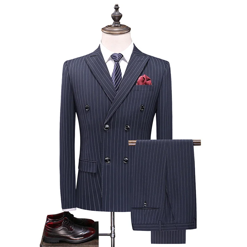 

Chaqueta ajustada de estilo informal para hombre chaqueta con doble botonadura para negocios para boda, novio fiesta 3 uds