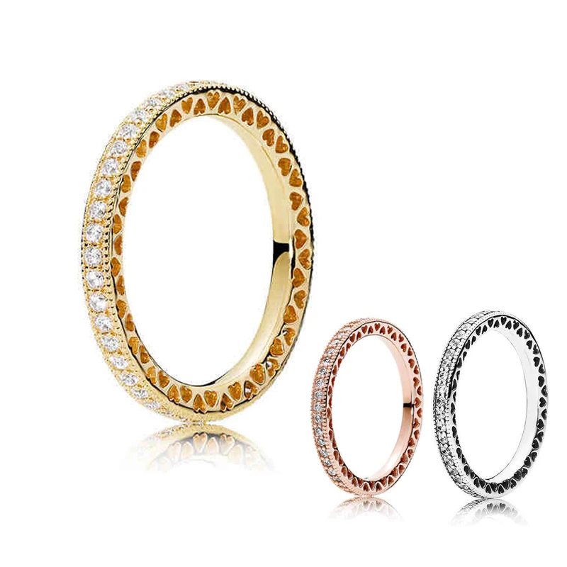 Горячая Распродажа блестящее кольцо в форме сердца из розового золота с