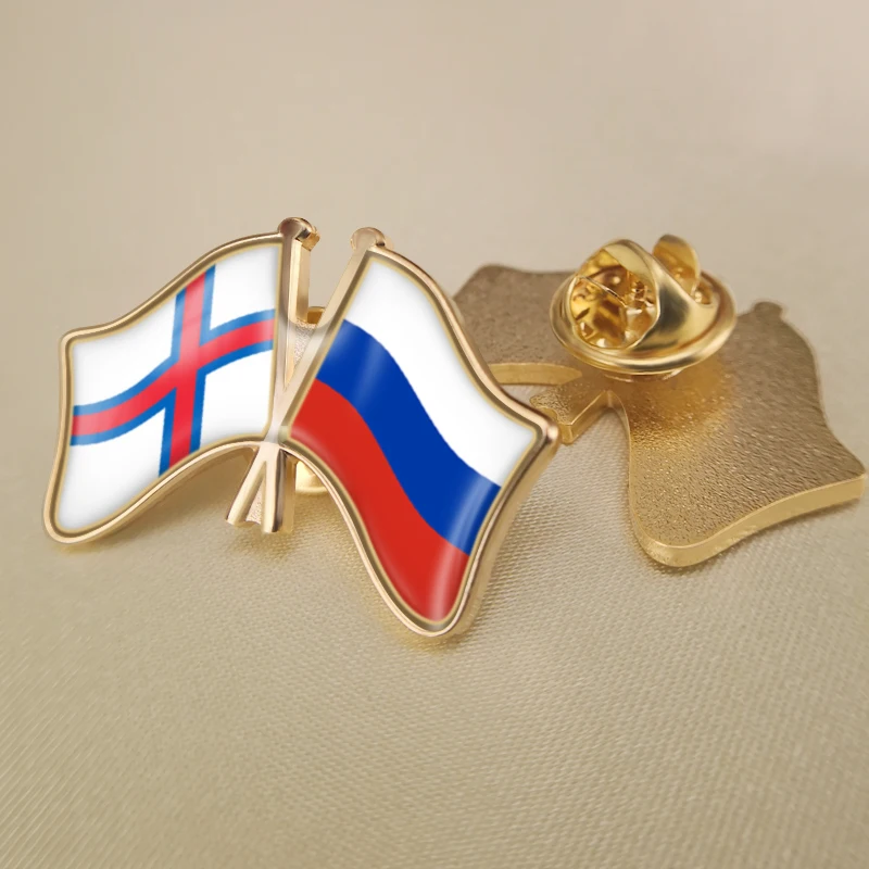 

Faroe Islands and Russian Federation Crossed Double Friendship Flags Lapel Pins Brooch Badges