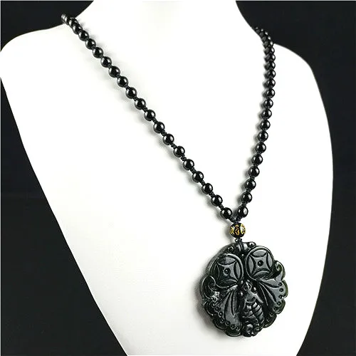 Китайская подвеска-летучая мышь из натурального черного и зеленого нефрита