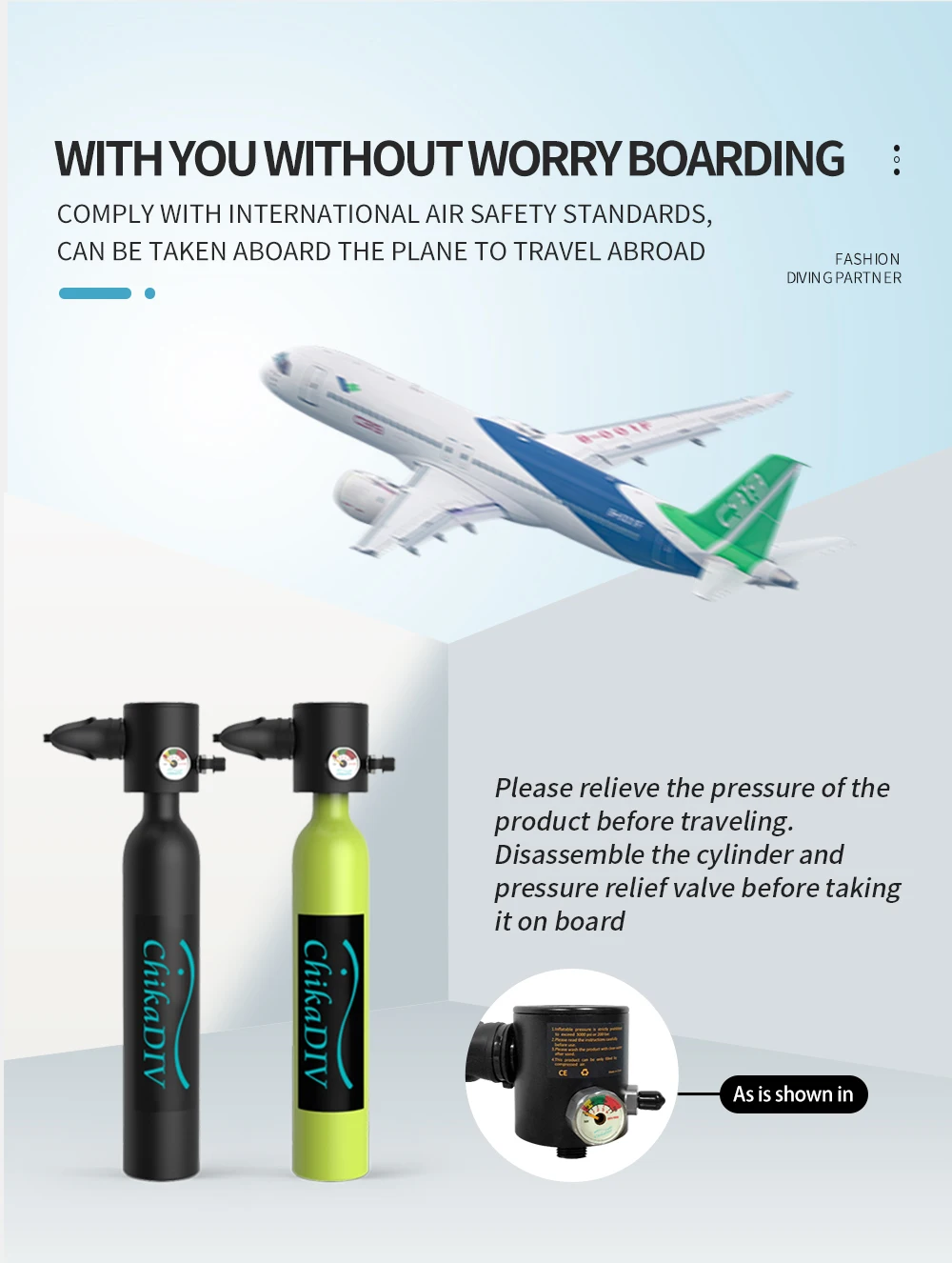Чикадив C300 Оборудование для дайвинга 0.5Л Мини-баллон для сноркелинга Портативный комплект для дыхания под водой Ручной насос для накачивания.