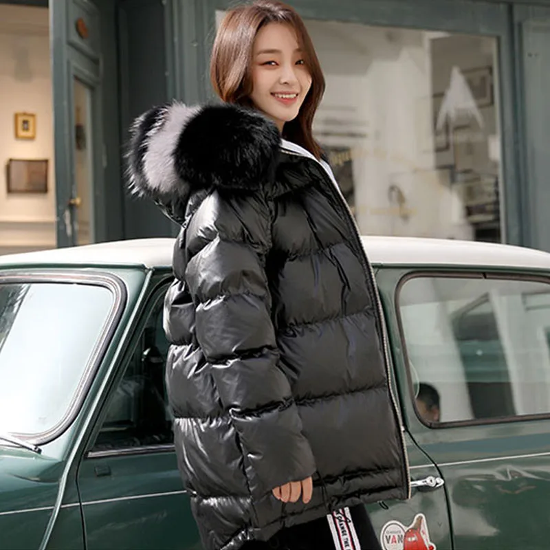 Большой натуральный Лисий меховой воротник 2019 зимняя куртка женская Свободная