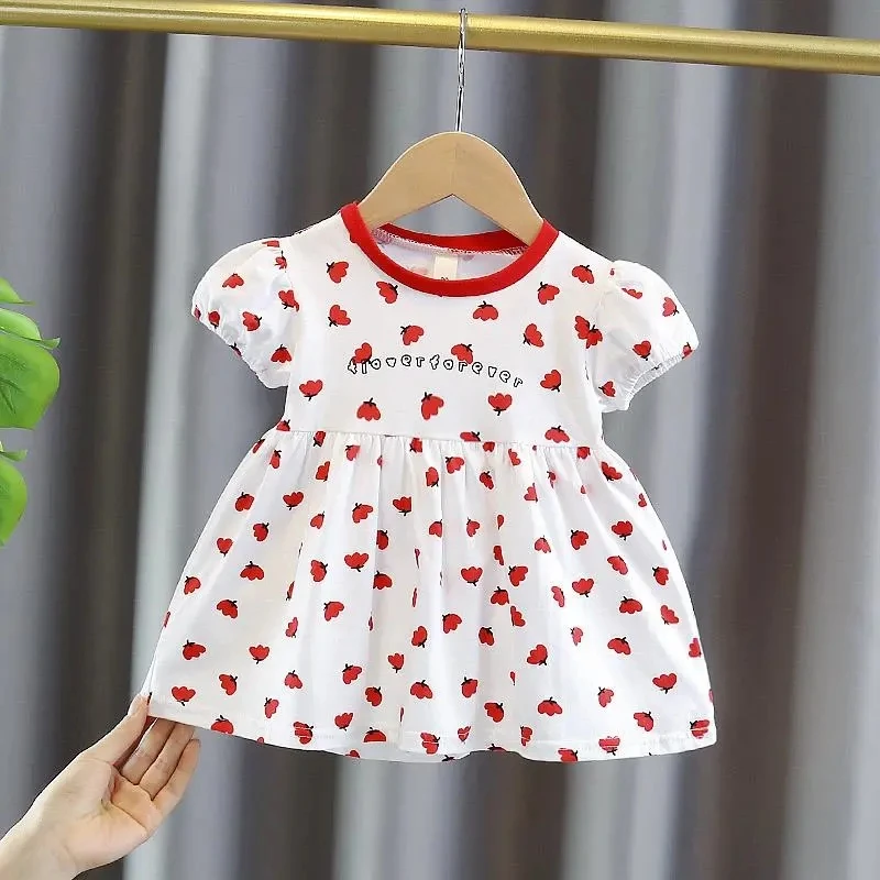 

Хлопковое Повседневное платье для девочек, летнее Новое Детское модное платье с коротким рукавом и цветочным принтом для маленьких принцес...