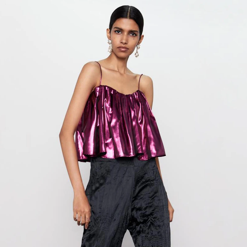 Женский жилет с металлическим покрытием ZA пушистые топы оборками без бретелек