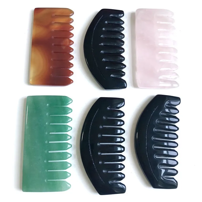 

Бесплатная доставка, натуральный полированный вручную Хрустальный гребень рейки, лечебный черный обсидиан, розовый кварц, массажные гребн...