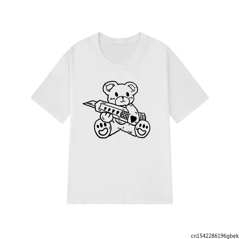 

Dark Bear T-shirt Kawaii Female Big Size Harajuku Gothic Tops Ulzzang Fun Cartoon Punk Ins Clothing