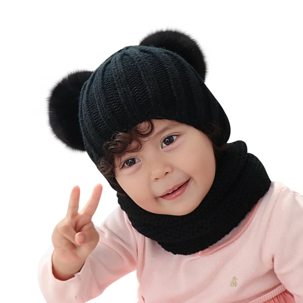 Детская шапка однотонный зимний теплый Плетеный шарф с двойной головкой для