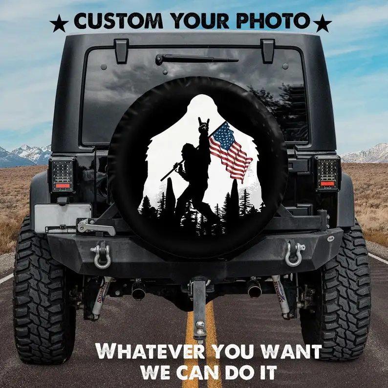 

Крышка запасной шины с американским флагом для автомобильных аксессуаров, индивидуальные запасные шины покрывают ваш собственный дизайн,