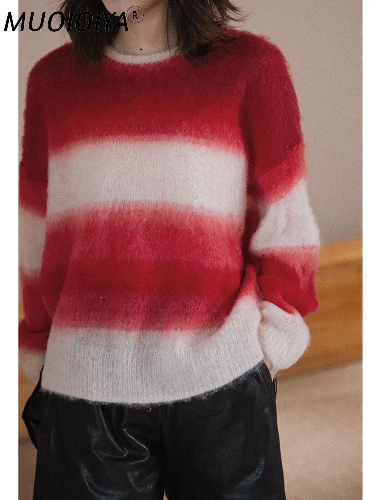 

2021 New Spring Women Knit Sweater Color Patchwork Long Sleeve Thin Pullover Tops Female Fashion Stripes Jumper Knitwear
