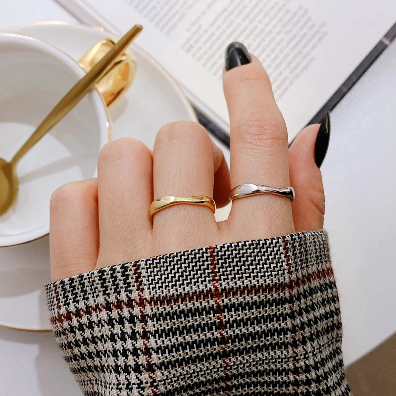 

Amaiyllis S925 Sterling Silver Minimalist Open Ring Irregular Wave Pattern Gold Silver Ring Wild For Female Jewellry Gift