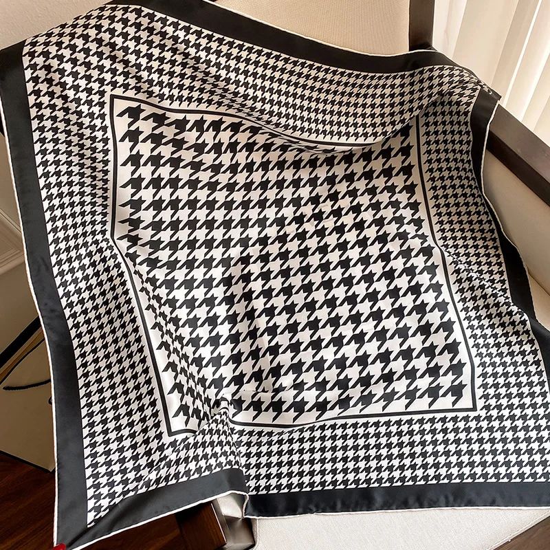 Квадратный шелковый шарф для женщин, шарфы на шею, хиджаб, фуляр, шаль, летние пашмины, клетчатые принты, платки, банданы.