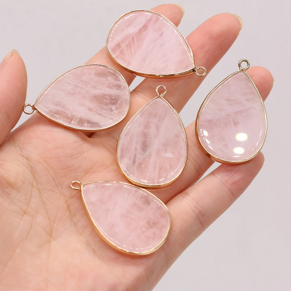 

Natural Stone Semi-precious Stone Drop-shaped Pendant Pink Crystal DIY Necklace Bracelet Accessory-specification 26x40mm