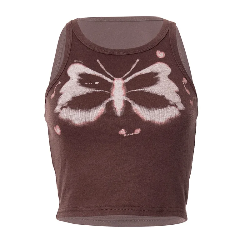 

Women Y2K Butterfly Print Tanks Top Fairy Grunge Sleeveless Graphic T Shirts Aesthetic Crop Top Streetwear Tanks For Female Girl