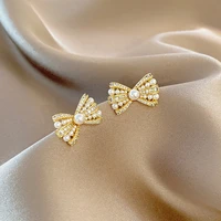 2021 new arrival fashion temperament stud earrings senior crystal trendy sweet fresh pearl bowknot modelling women earrings