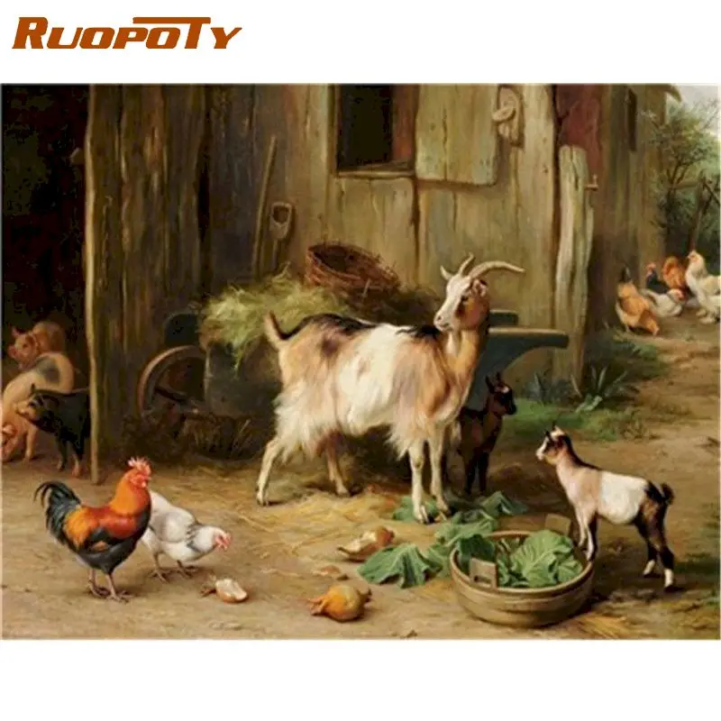 

RUOPOTY 60x75cm Framed Oil Painting By Numbers Kit For Adults Animal Oil Paint Handmade Unique Gift Home Decoration Oil Art Pain