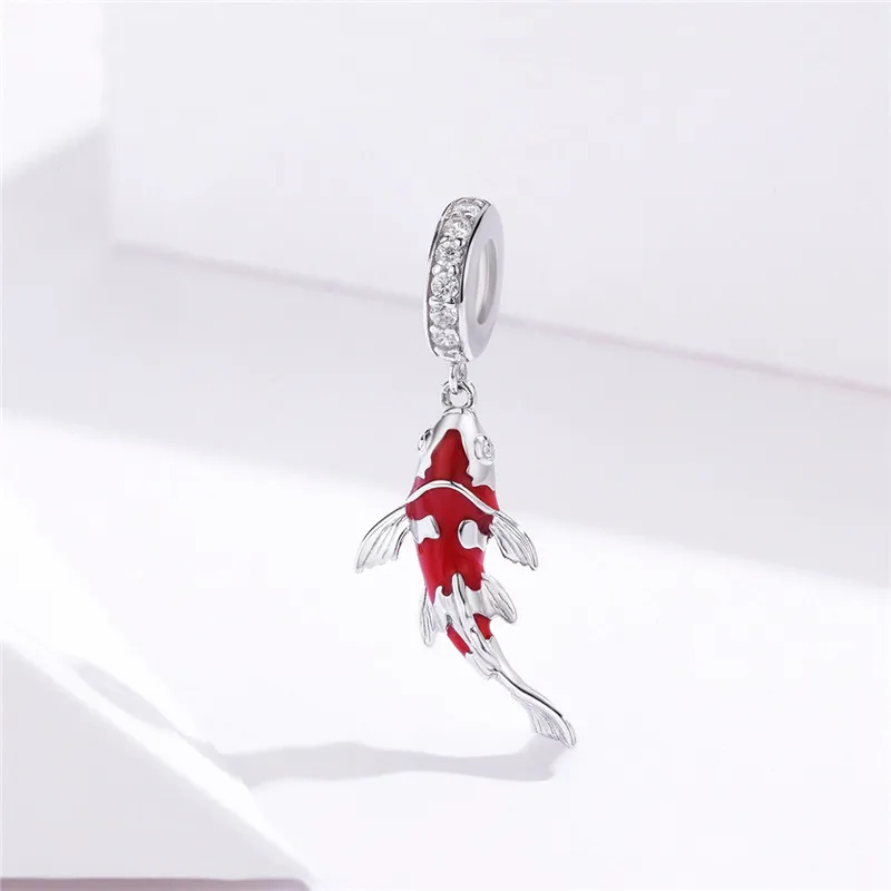 

LByzHan Enamel Fish Pendant 925 Sterling Silver DANGLE CHARM Fit Bracelet Necklace Women Fine Jewelry CMC085