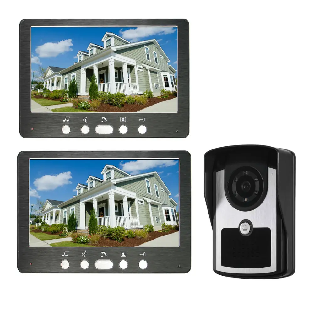 7inch Video Intercom Wired Home Video Door Entry System Waterproof Rainproof IR Night Vision Camera Two-way Audio with 1or2 Moni