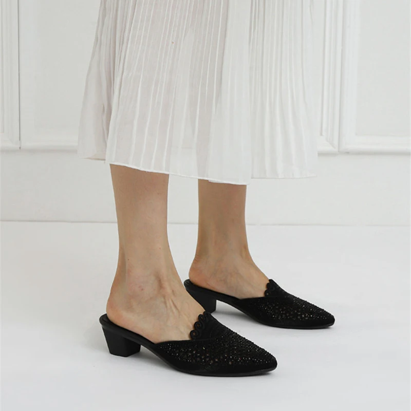 Шлепанцы женские с острым носком на высоком каблуке | Обувь