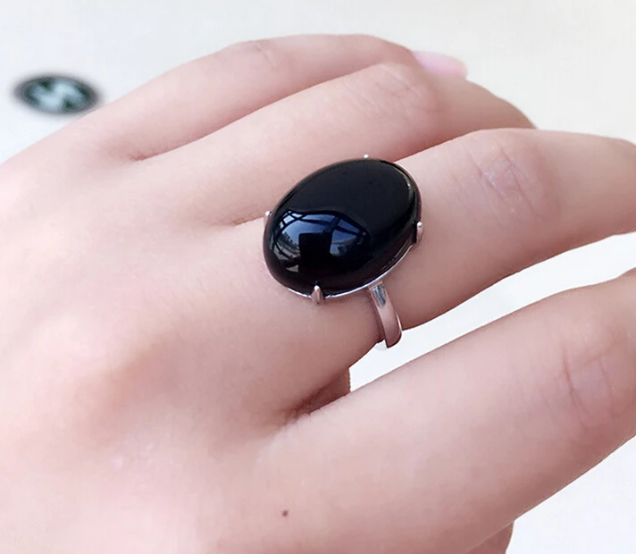 Бесплатная доставка натуральный черный оникс открытие кольцо подходит ко всему