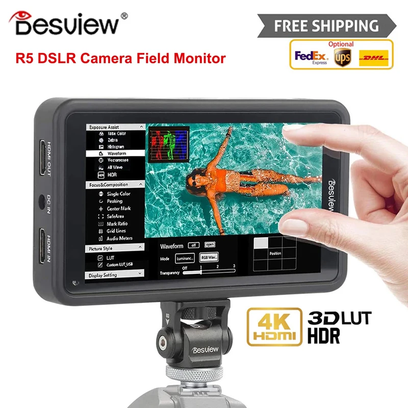 

Bestview Desview R5 Monitor 4K 5.5 Inch on Camera DSLR 3D LUT Touch Screen HDMI Camera Field Monitor for DSLR Camera
