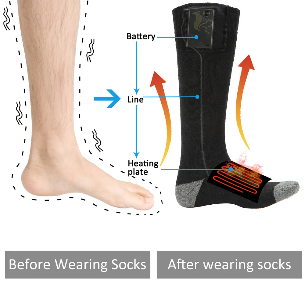 Хлопковые носки с подогревом и аккумулятором высококачественные зимние