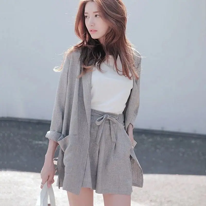 Женский костюм комплект из 2 предметов хлопковый льняной свободный блейзер с