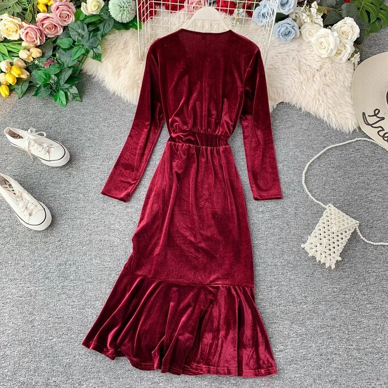 Осень-зима 2019 новинка женское платье феи с v-образным вырезом и кулиской