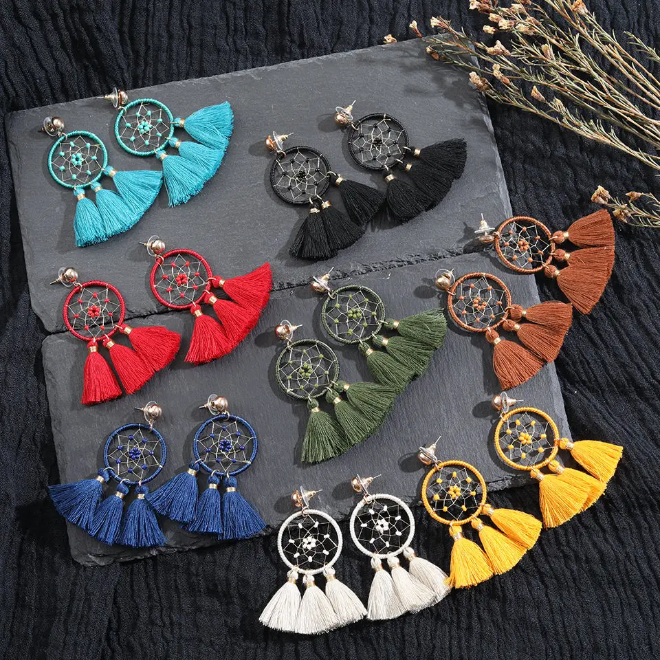 Модные Винтаж в этническом стиле Бохо круглый чистая кисточкой серьги с