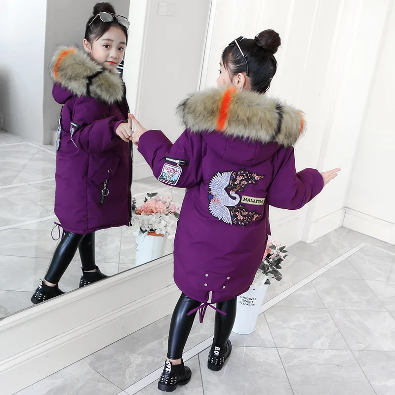 Модная детская одежда зимняя куртка для девочек теплая Толстая парка с