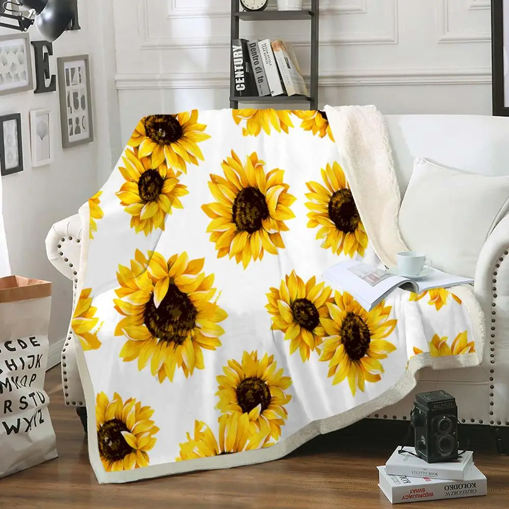 Одеяло с подсолнухом шерпа цветочный плюшевый плед для детей белое пушистое