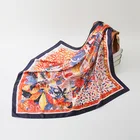 Шарф-Хиджаб Женский, модный Шелковый Атласный платок с принтом, квадратный, 90 см * 90 см