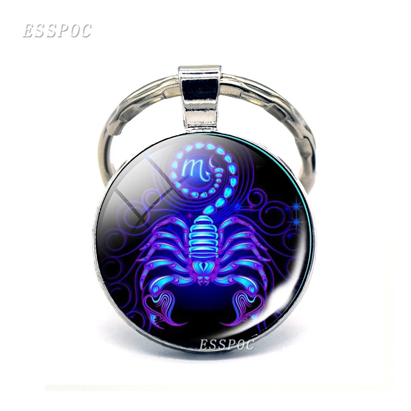 Scorpio 12 Созвездие Знак зодиака брелок с фотографией Подвеска "Лев" бижутерия со стеклянными кабошонами модный брелок автомобильный брелок для женщин лучший подарок - Цвет: Scorpio
