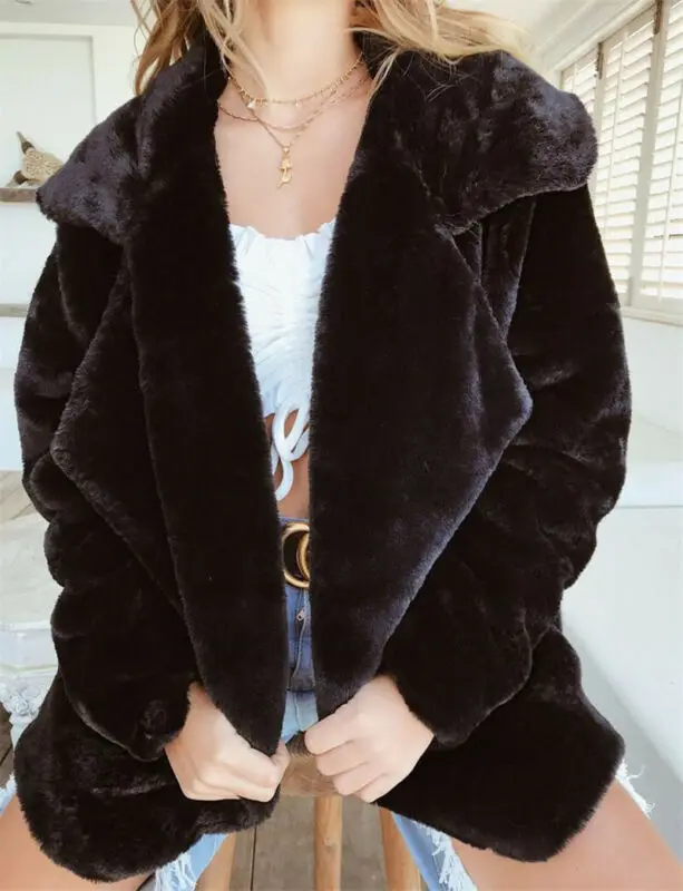 Женские зимние плюшевые медведи Карманный пушистый теплый пальто флисовые