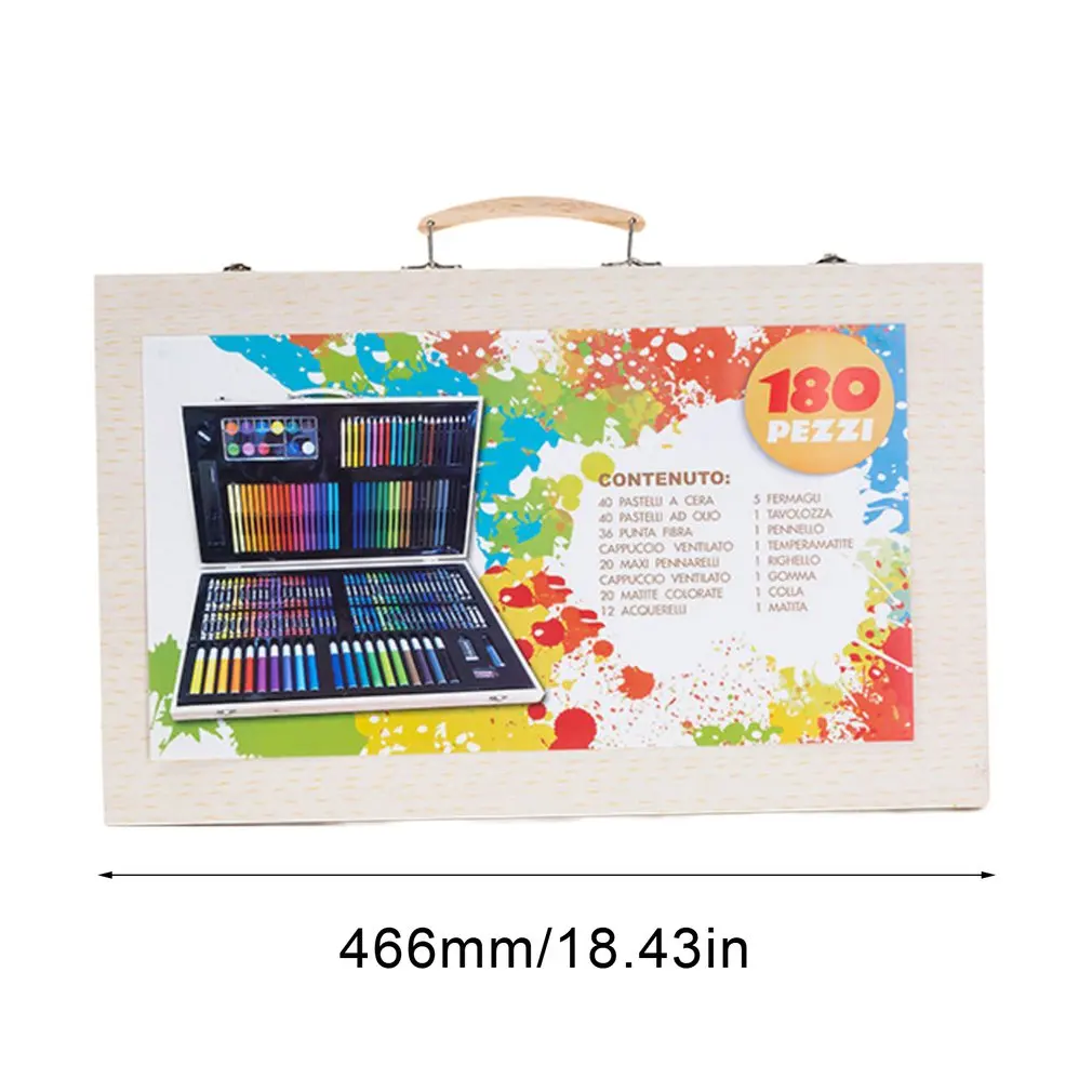 

180pcs/set Wooden Box Brush Painting Children's Drawing Box Watercolor Brush Colored Pencil Marker Crayon Pencil