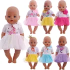 2 шт.компл., платье-кукла с милым рисунком единорога в разноцветной газовой юбке для 18 дюймовых американских кукол и 43 см новорожденных, наше поколение