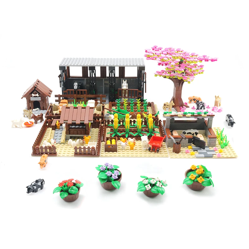 

Creative MOC Farm Set Small Particle Building Blocks DIY Pig Dog Chicken Cow Animal Corn Field Kennel Kit Accessories Kids Toys