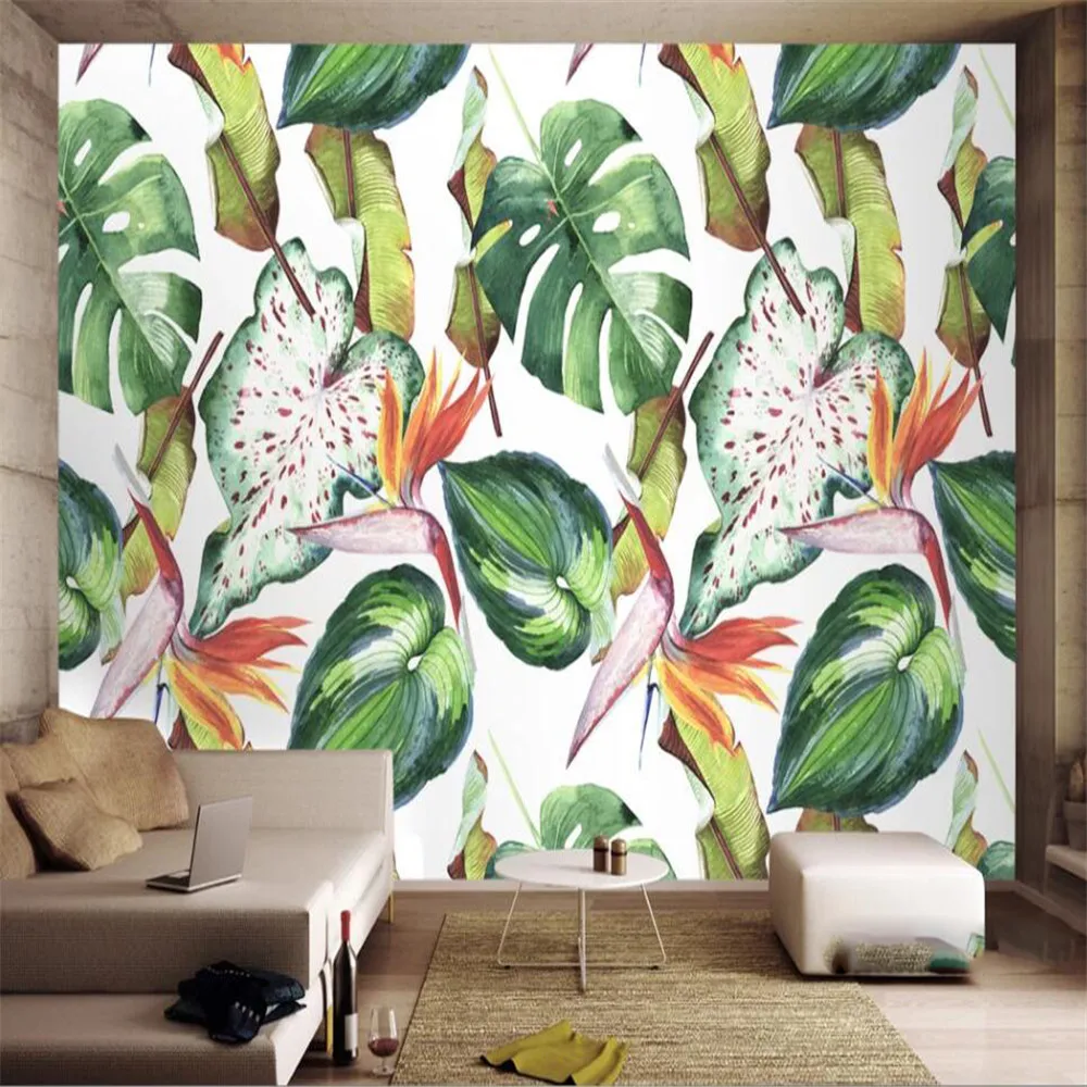 

Настенные 3D-обои Milofi на заказ, Скандинавская роспись с тропическими растениями, цветами, ручная роспись, фоновая бумага для гостиной, спальн...