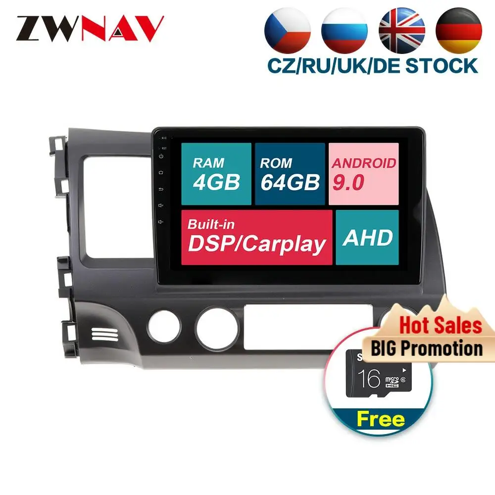 Carplay DSP 4G + 64G Android 9 0 автомобильный мультимедийный плеер для HONDA Civic 2006 2011 GPS Navi Авто