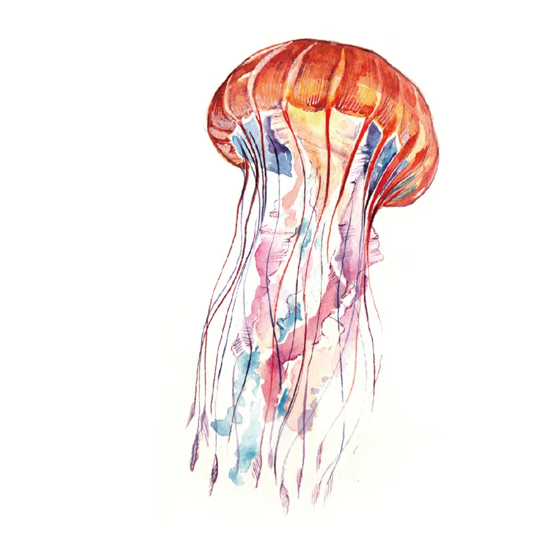 Watercolor Jellyfish Temporary Tattoo Sticker Waterproof Cartoon Kids Children Party Favor Decorations Arm Body Art 10.5X6cm | Красота и