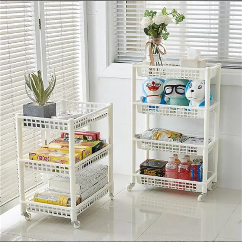 

Kitchen Storage Rack Slim Slide 4 Layer Gap Plastic Bathroom Shelf Wheels Tower Movable AssembleSpace Saving Organizer