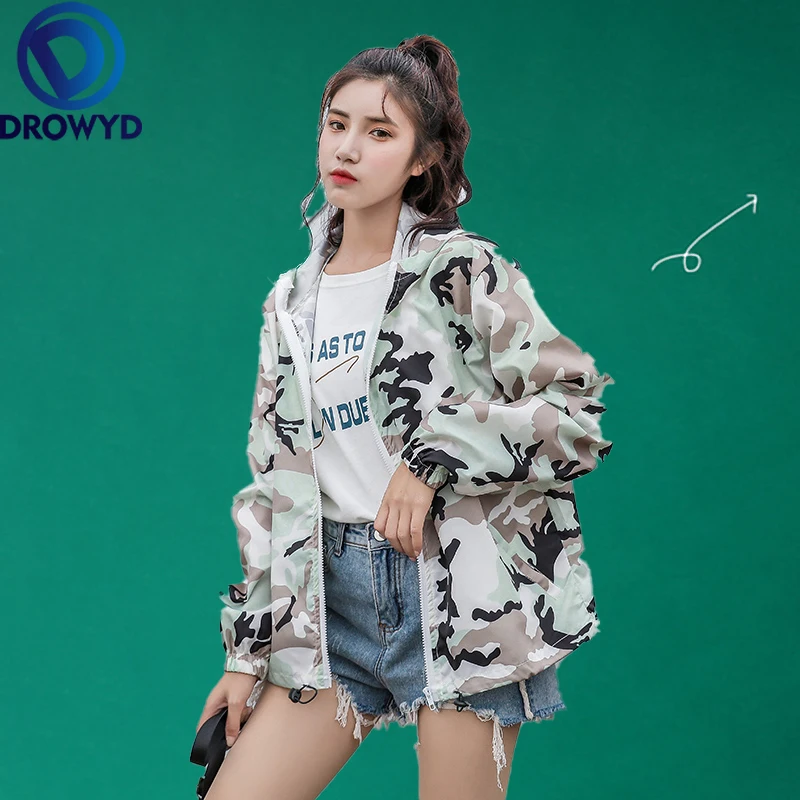

Fashion Green Camouflage Print Thin Baseball Jacket Women New Casual Zipper Bomber Tops Breathable Sunscreen Cardigan Loose Coat