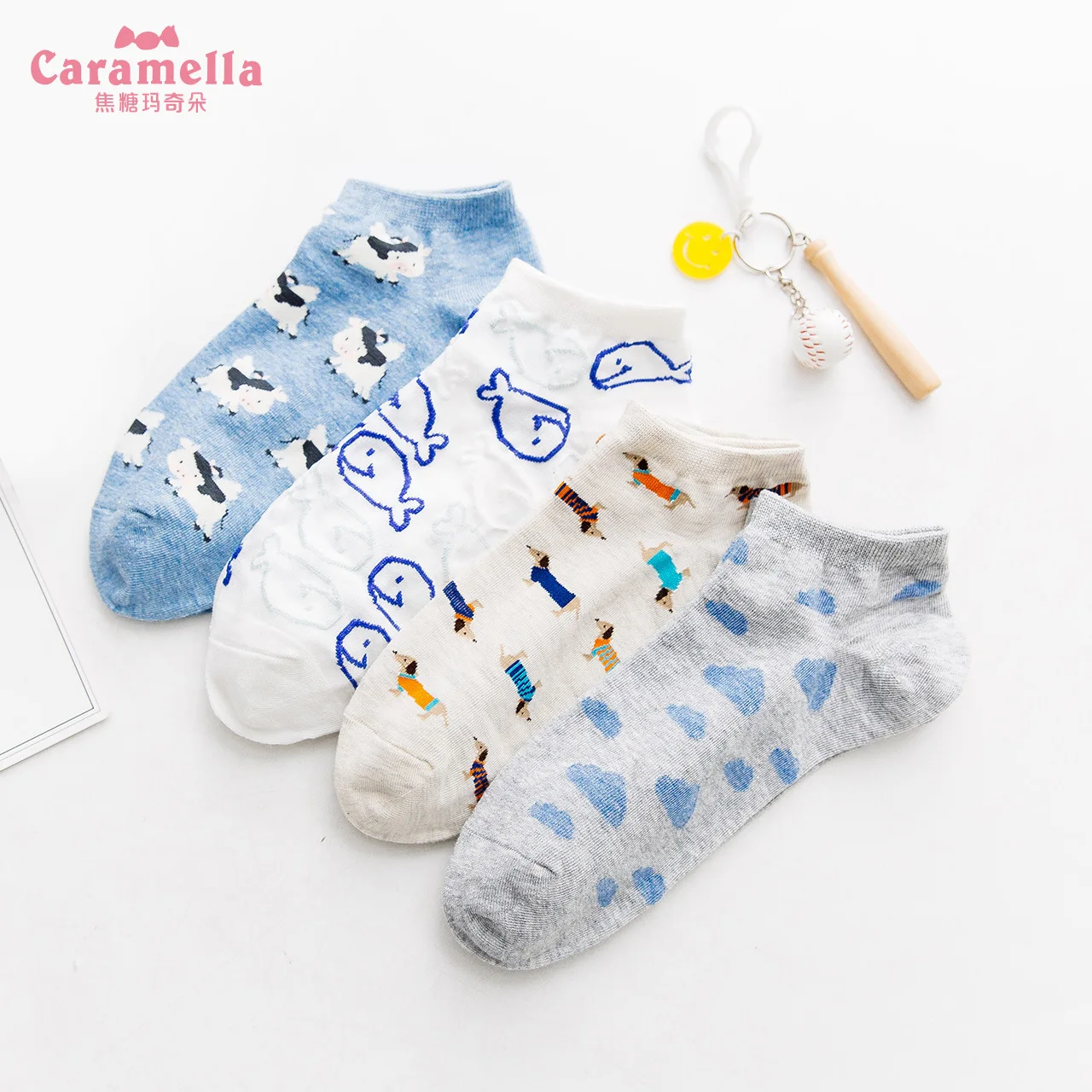 CARAMELLA/весна-лето, новые стильные женские носки с маленькими животными, 4 пары, Подарочная коробка для платья, носки, женские носки без рисунков, Colle