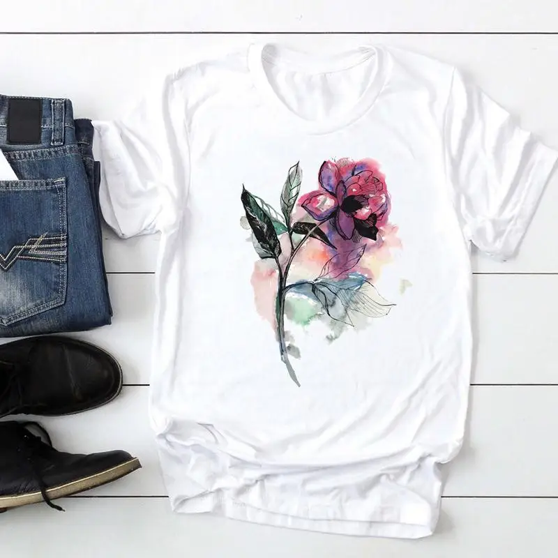 

Футболка женская летняя с коротким рукавом, милый модный топ с рисунком акварели, одежда с графическим принтом