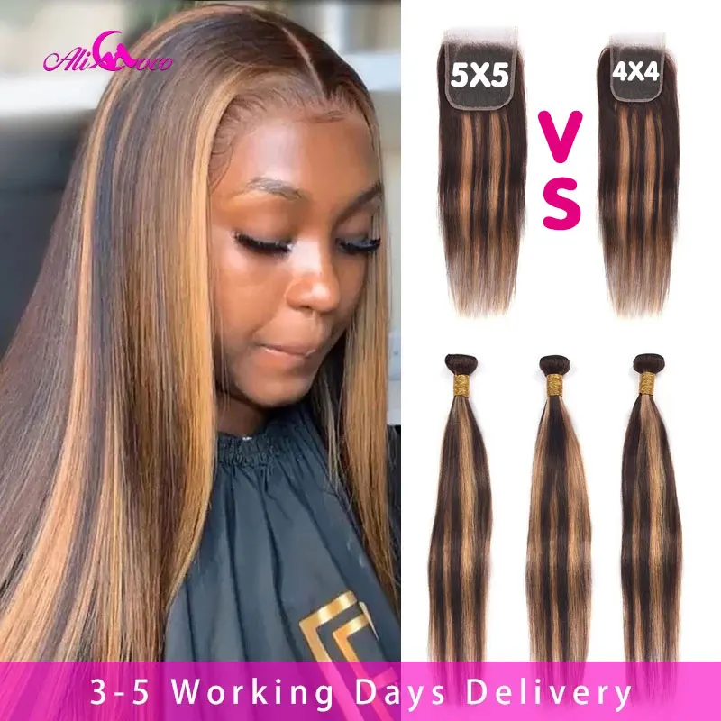 Прямые пучки с застежкой 5X5 прямые бразильские эффектом омбре 3/4 пряди