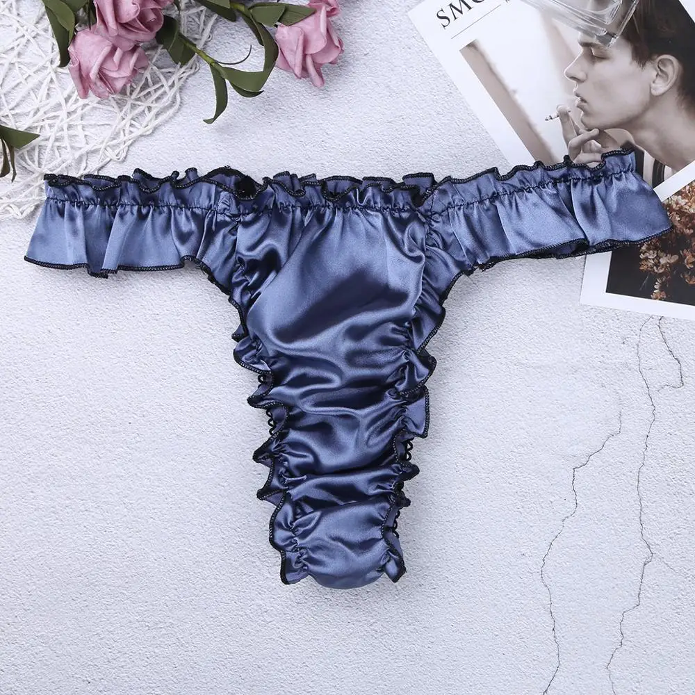 Трусы-бикини мужские атласные с высоким вырезом и оборками | Тематическая одежда