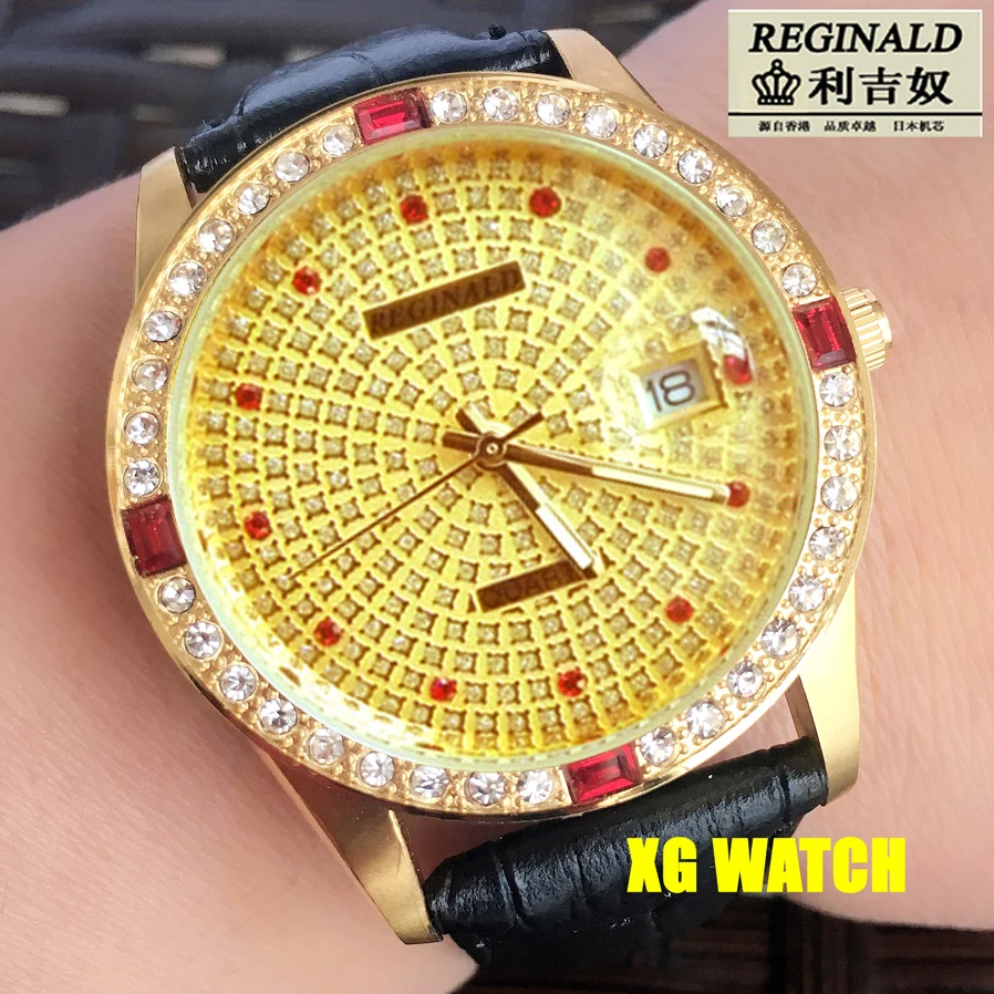 Мужские часы 2019 полностью Алмазный Кожаный ремешок Роскошные повседневные