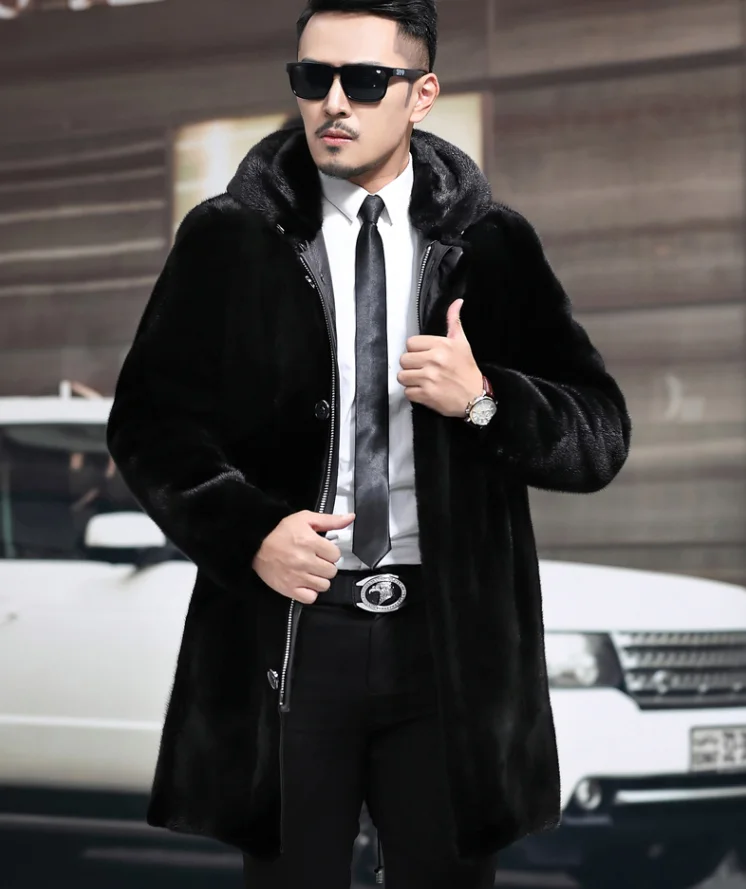 Бесплатная доставка куртка из натурального меха норки пальто Черная мужская