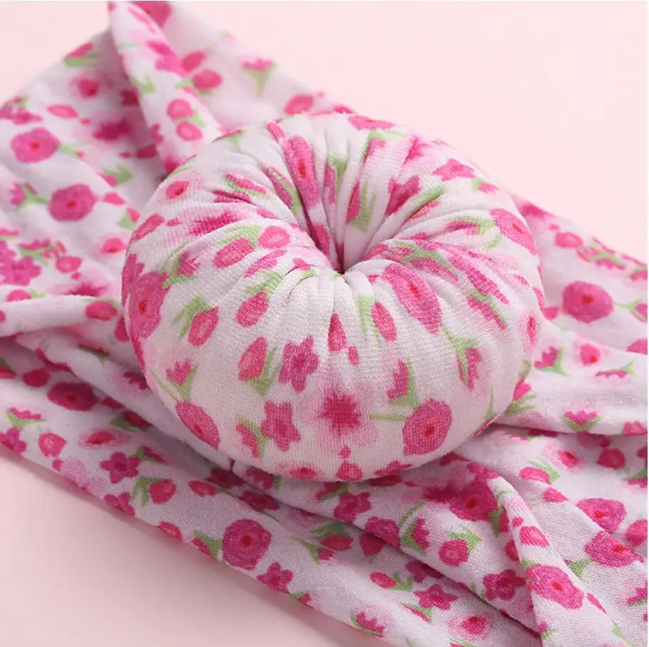 

24Pcs Floral Printed Donut Nylon Baby Headbands Super Soft Baby Headband knot bow nylon head wrap Baby Girls Hair Accessories