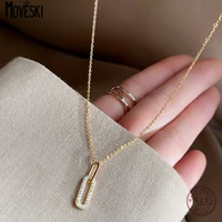moveski fashion real 925 sterling silver geometry necklace pendants for women clear zircon chain silver charm fine jewelry