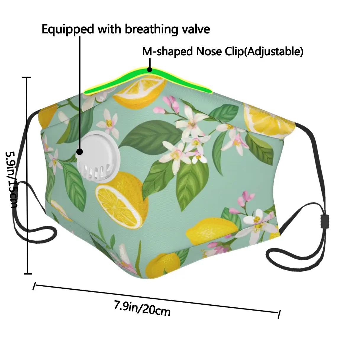 

Plant Fruit Lemon Floral Face Mask Respirator Washable Reusable Mouth Masks with Filter for Men Women